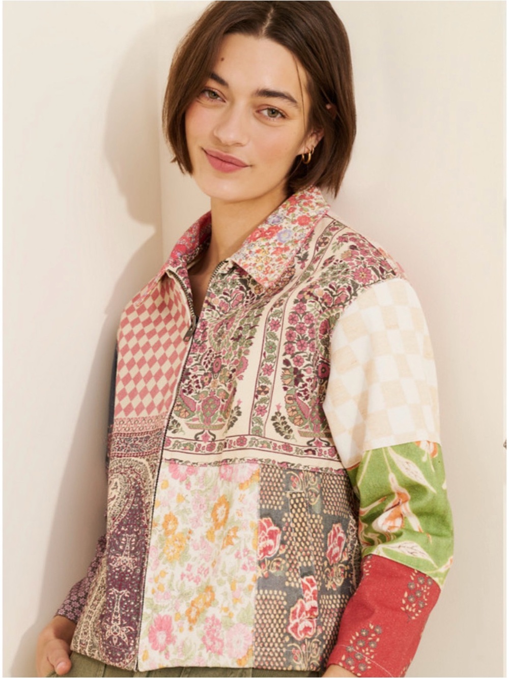 Patchwork Floral Button-Up Jacket in Multicolor
